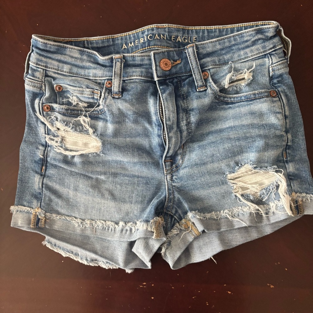 American Eagle Outfitters Blue Distressed Jean Shorts